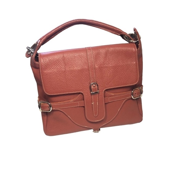 GUIA'S Purse Cognac Pebbled Leather Silver Buckle Italian Messenger Bag Vintage - Picture 8 of 14